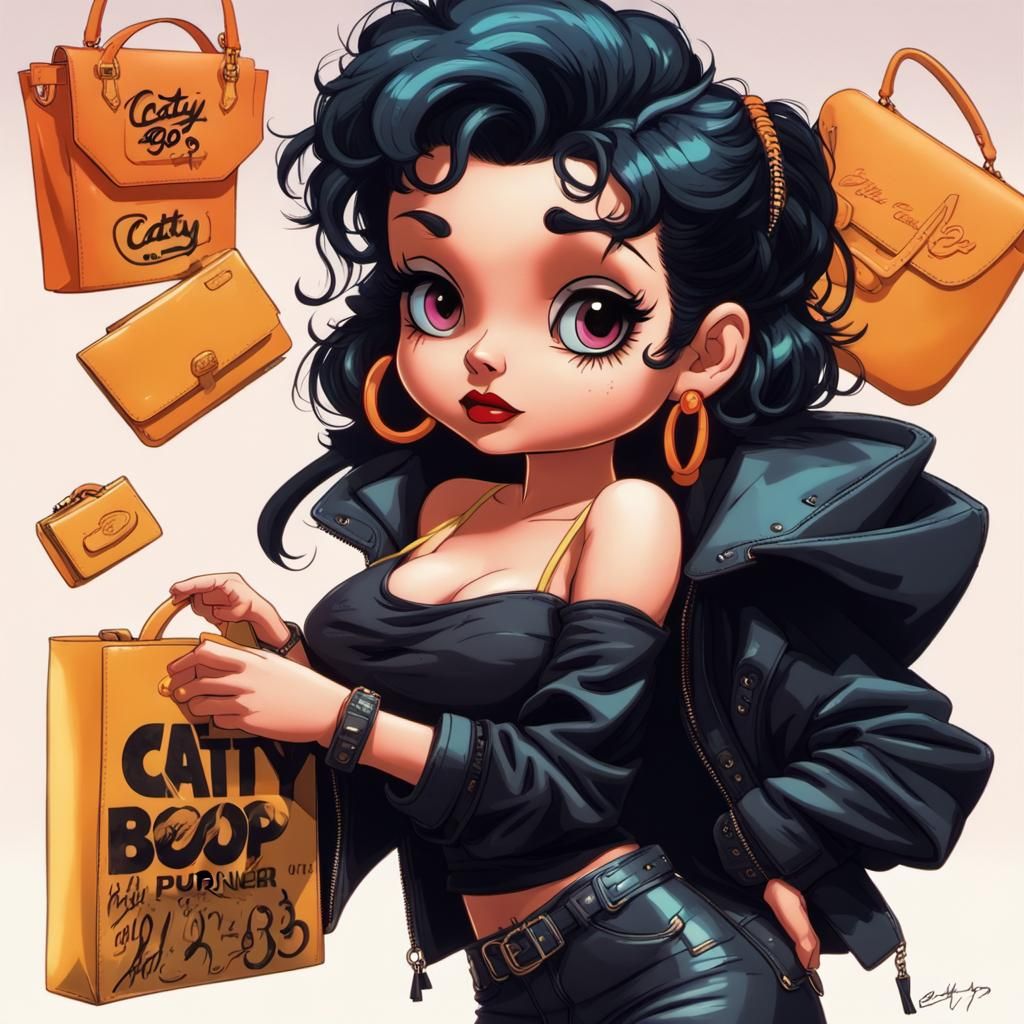 Betty Boop Cartoon Shopping in Cyberpunk Style