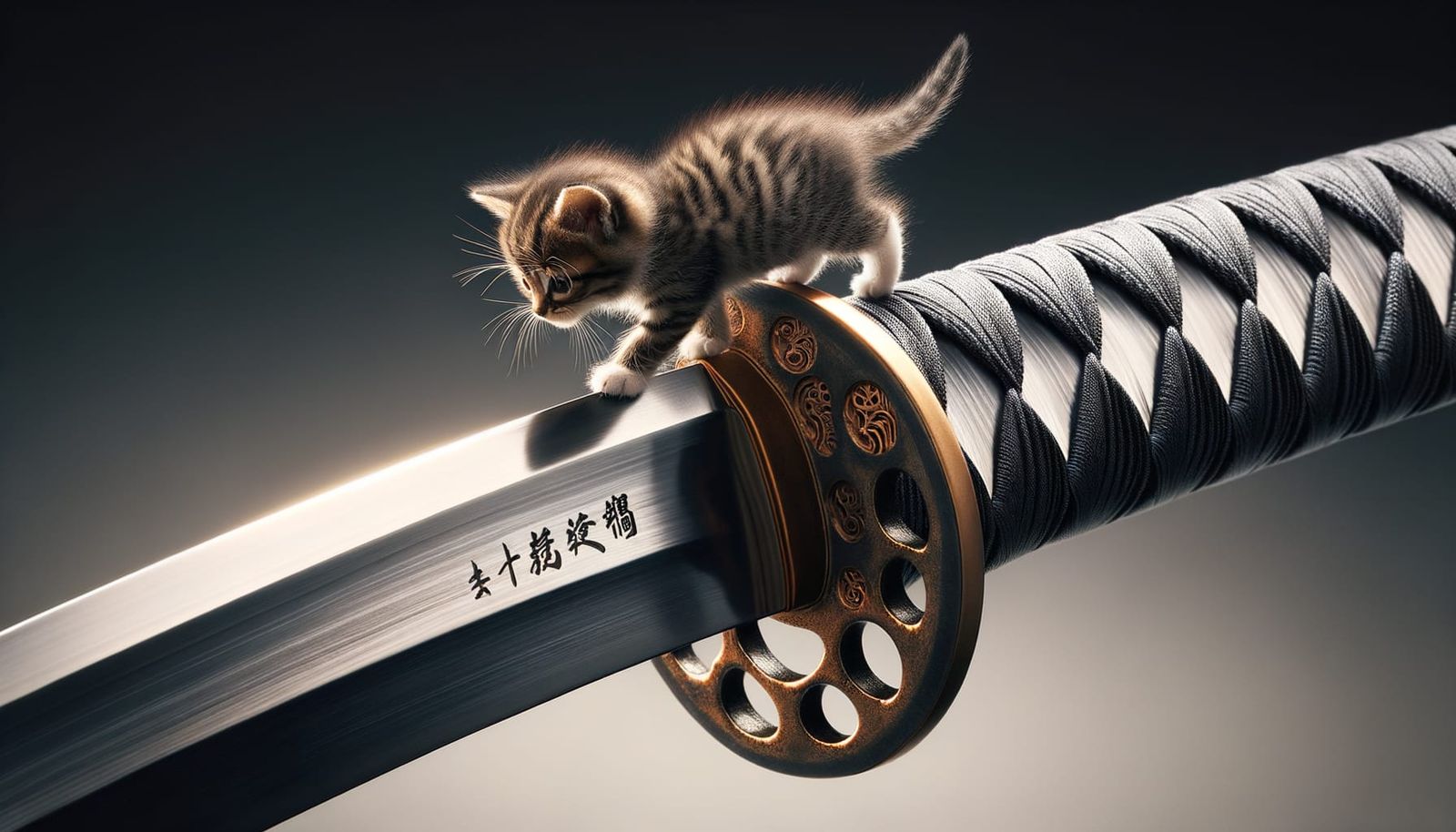 Tiny Cat Walks Katana's Edge