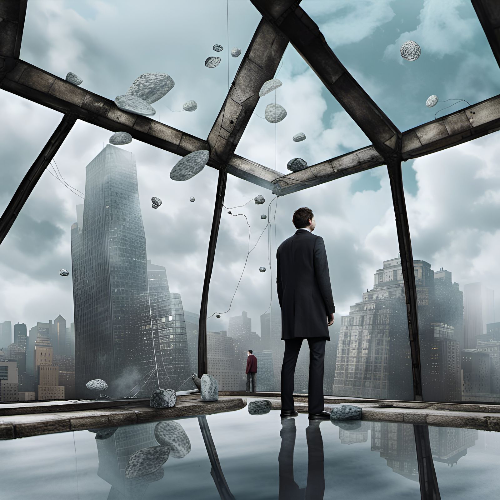 Glass House Above City in Academic Art Style