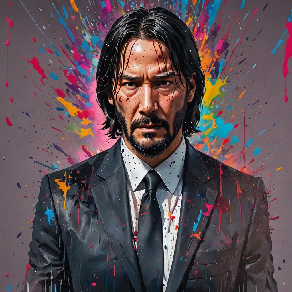 Hyperrealistic Splash Art Portrait of John Wick