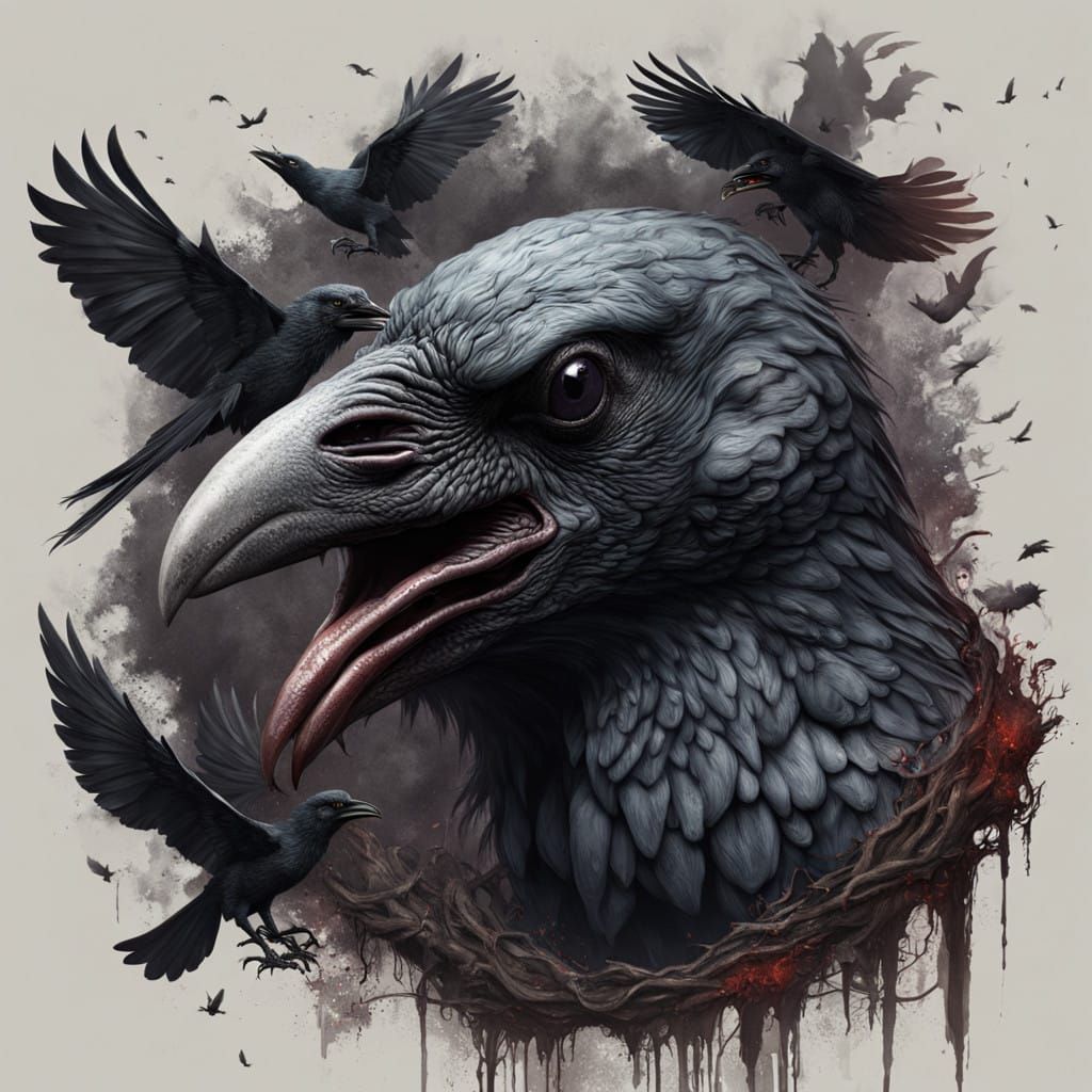 Gothic Goddess Transforms into a Dark Crow