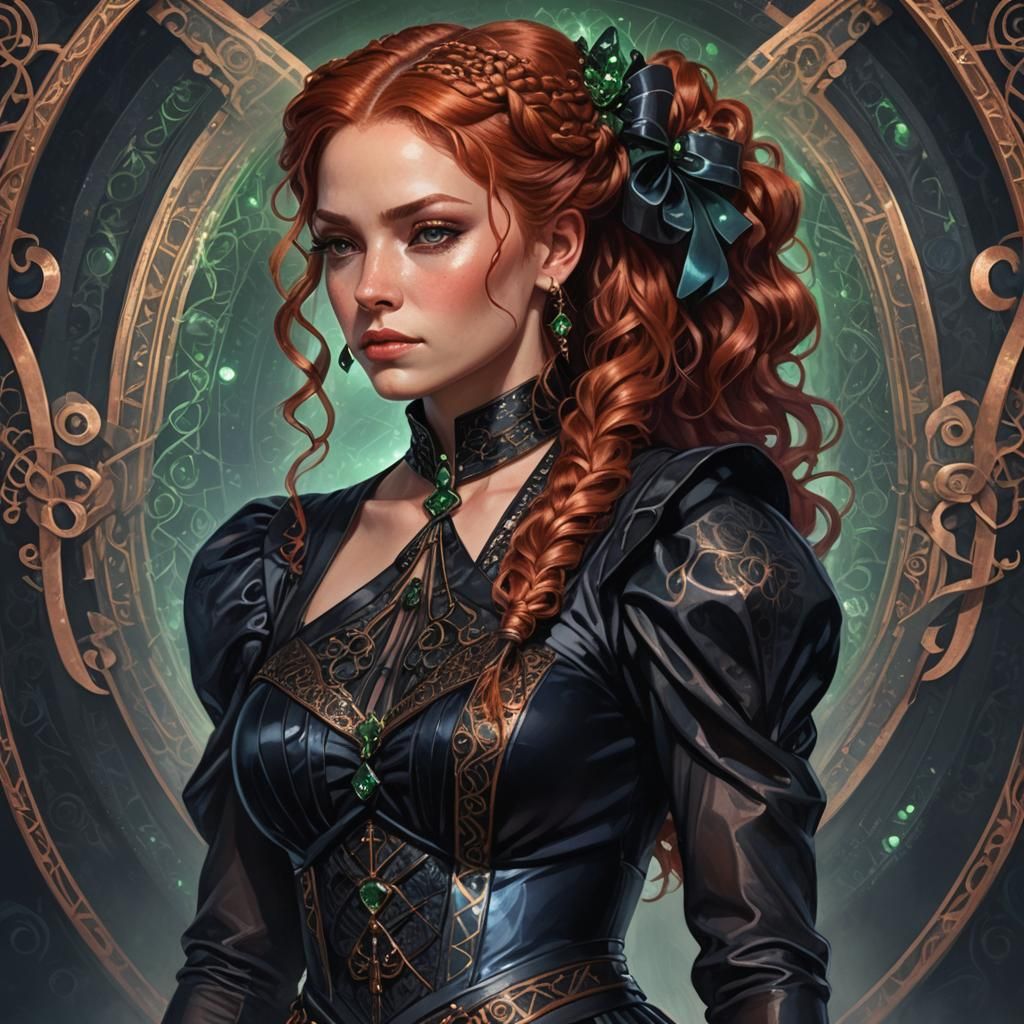 Gothic Neo-Victorian Lady with Braids, Digital Art