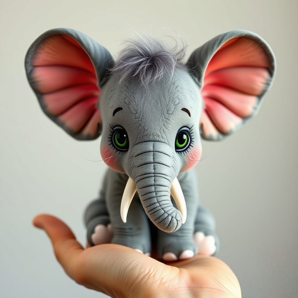 Mini Elephant with Furry Head and Cat Face