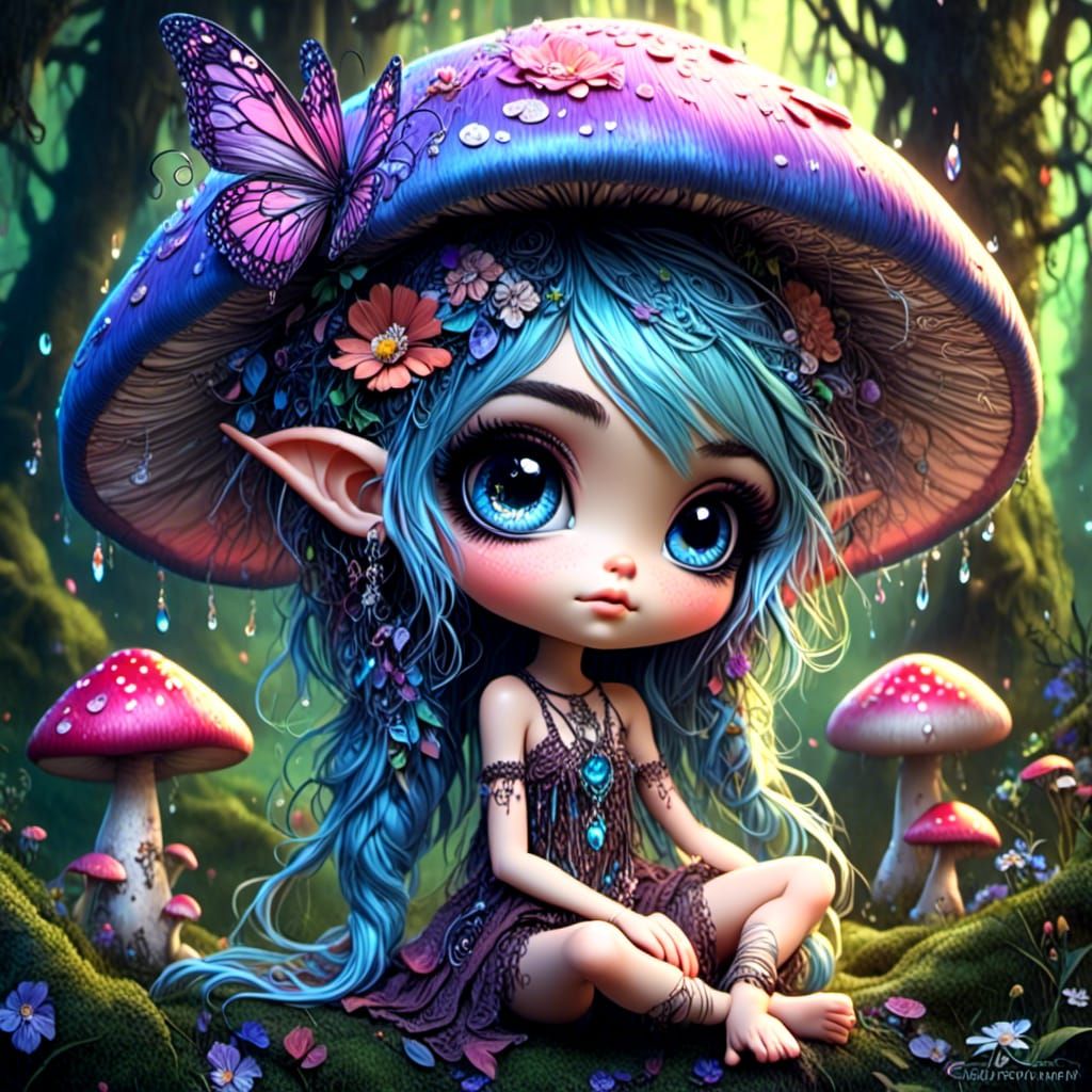 Bohemian Pixie in Bioluminescent Mushroom Forest