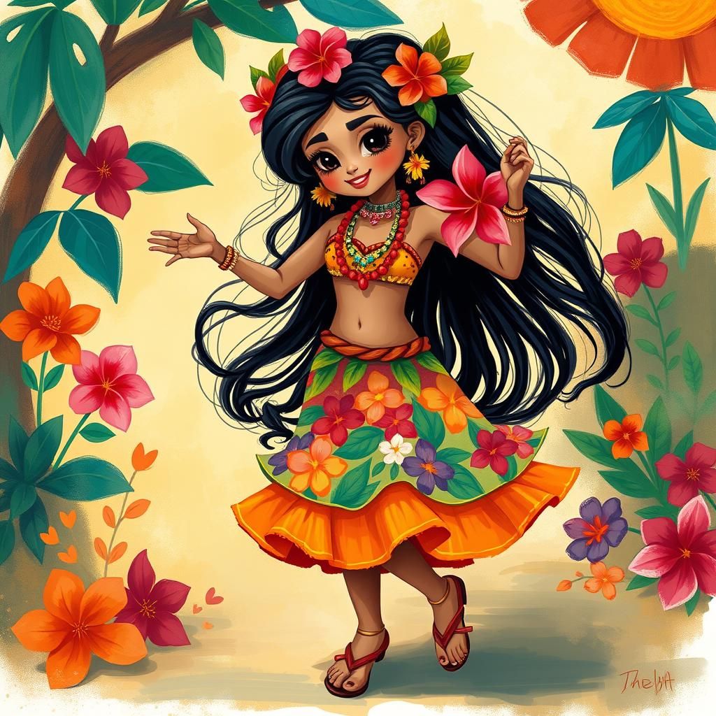 Little Latin Lupe Loo Hula Dance, Vibrant Art