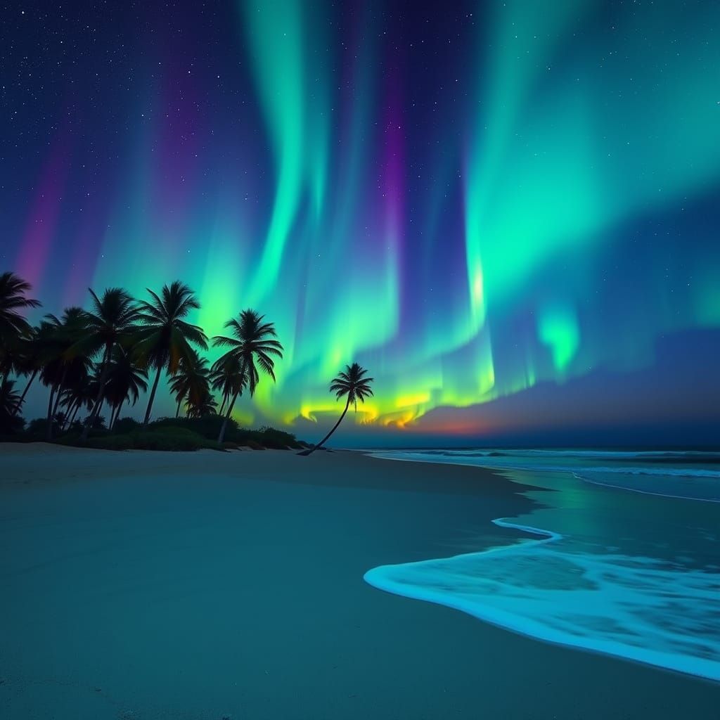 Aurora Borealis Illuminates a Vibrant Beach Scene