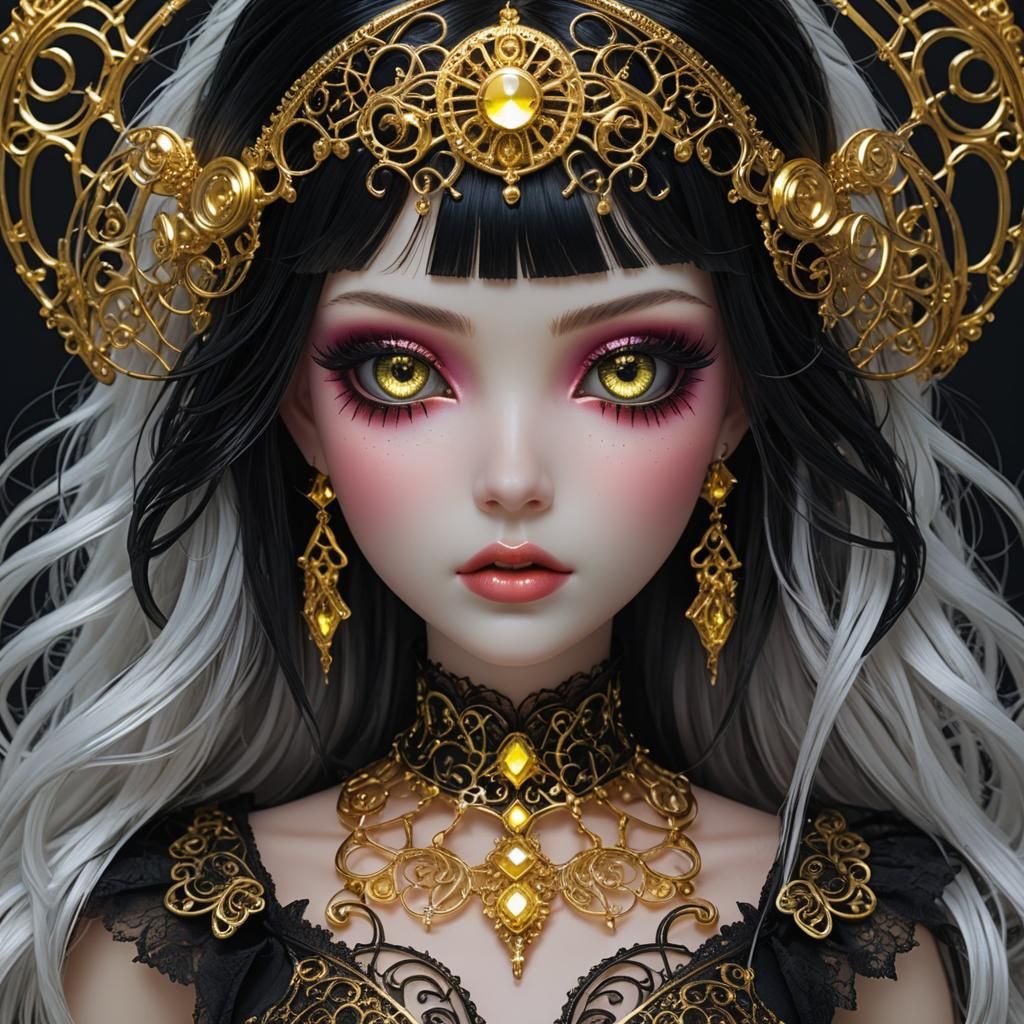 Glass Goth Neon Doll with Gold Eyes