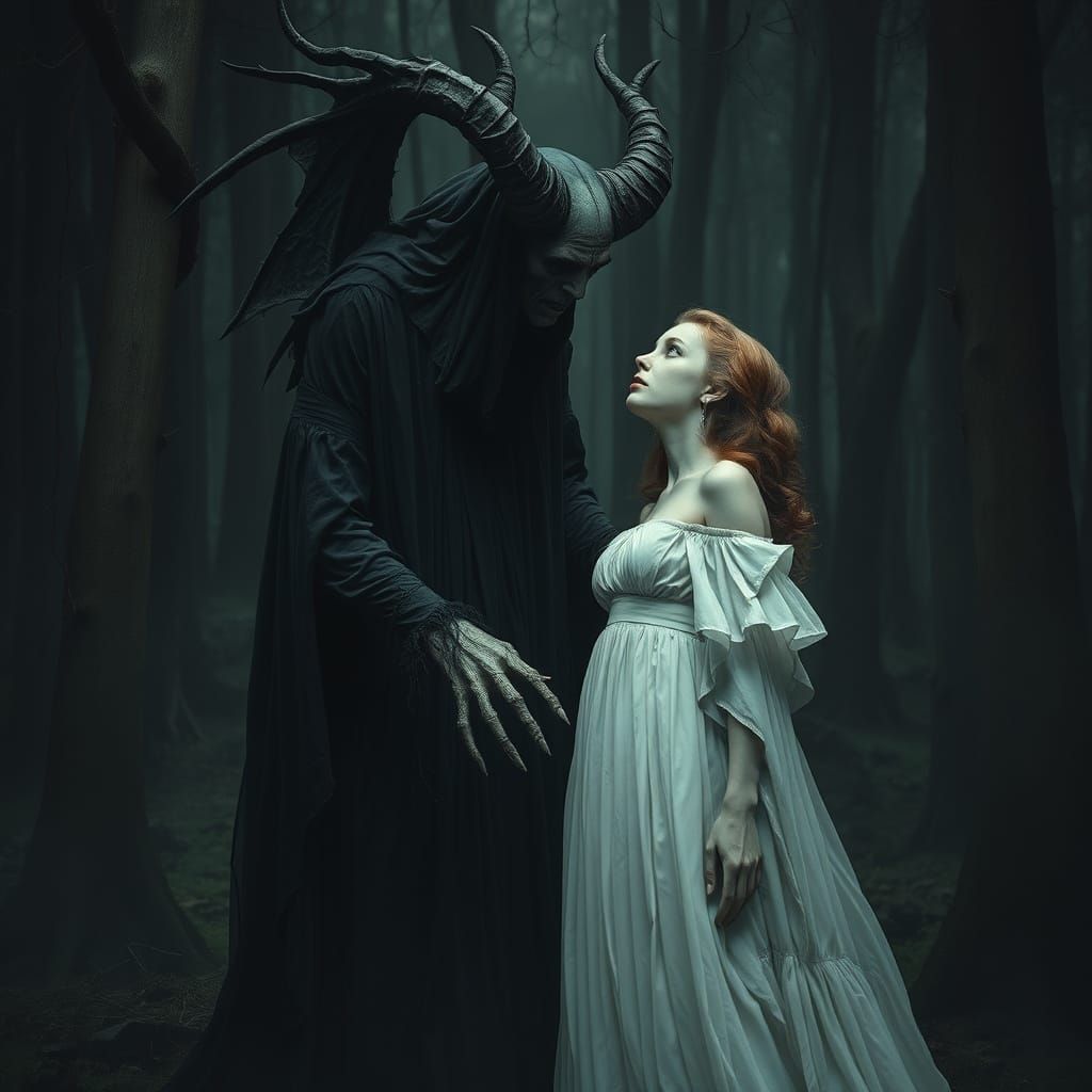 Demon Woman Sucking Life in Dark Forest