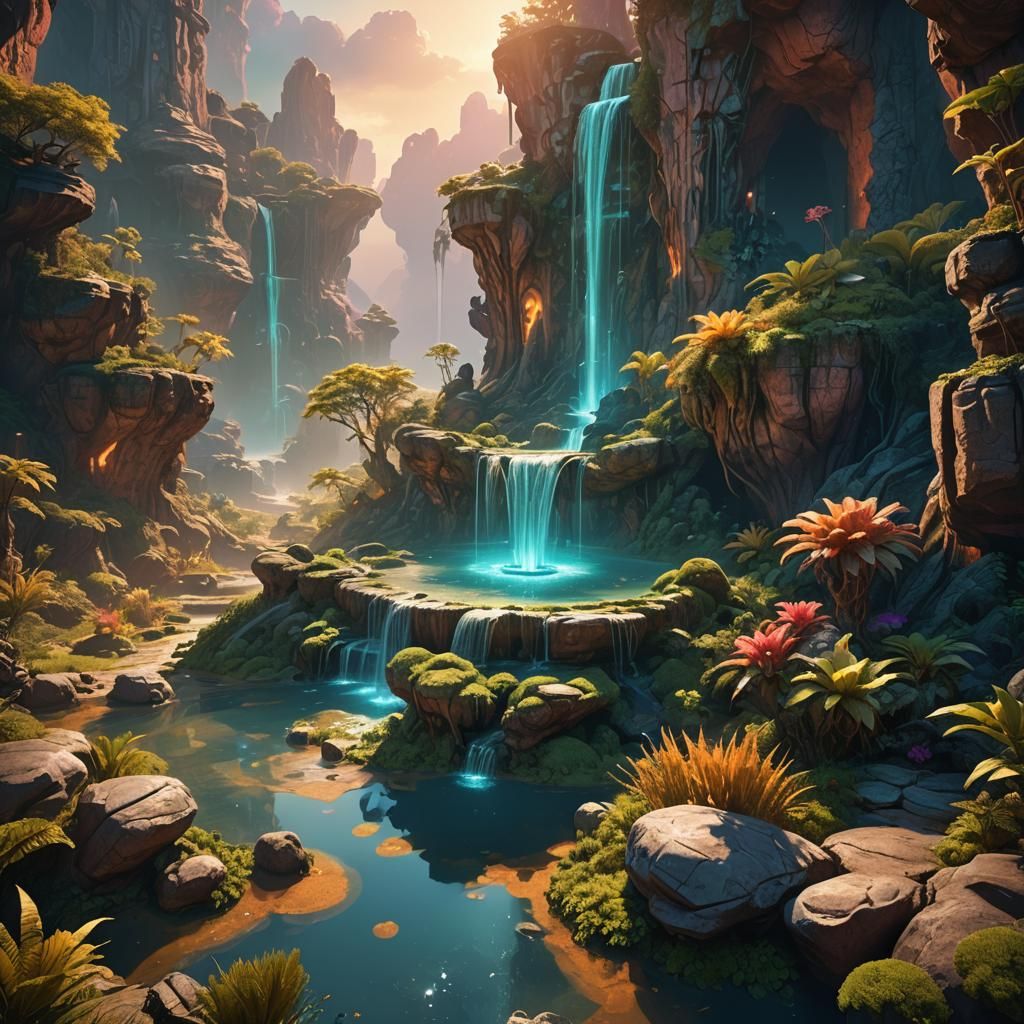 Majestic Fountain on Alien Planet: Sci-Fi Concept Art