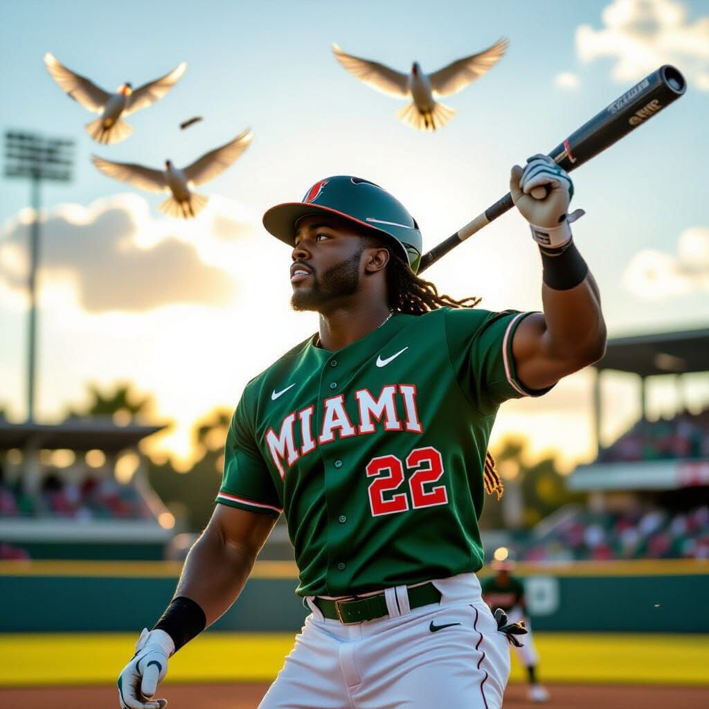 Black Baseball Player Hits Home Run in Miami Uniform
