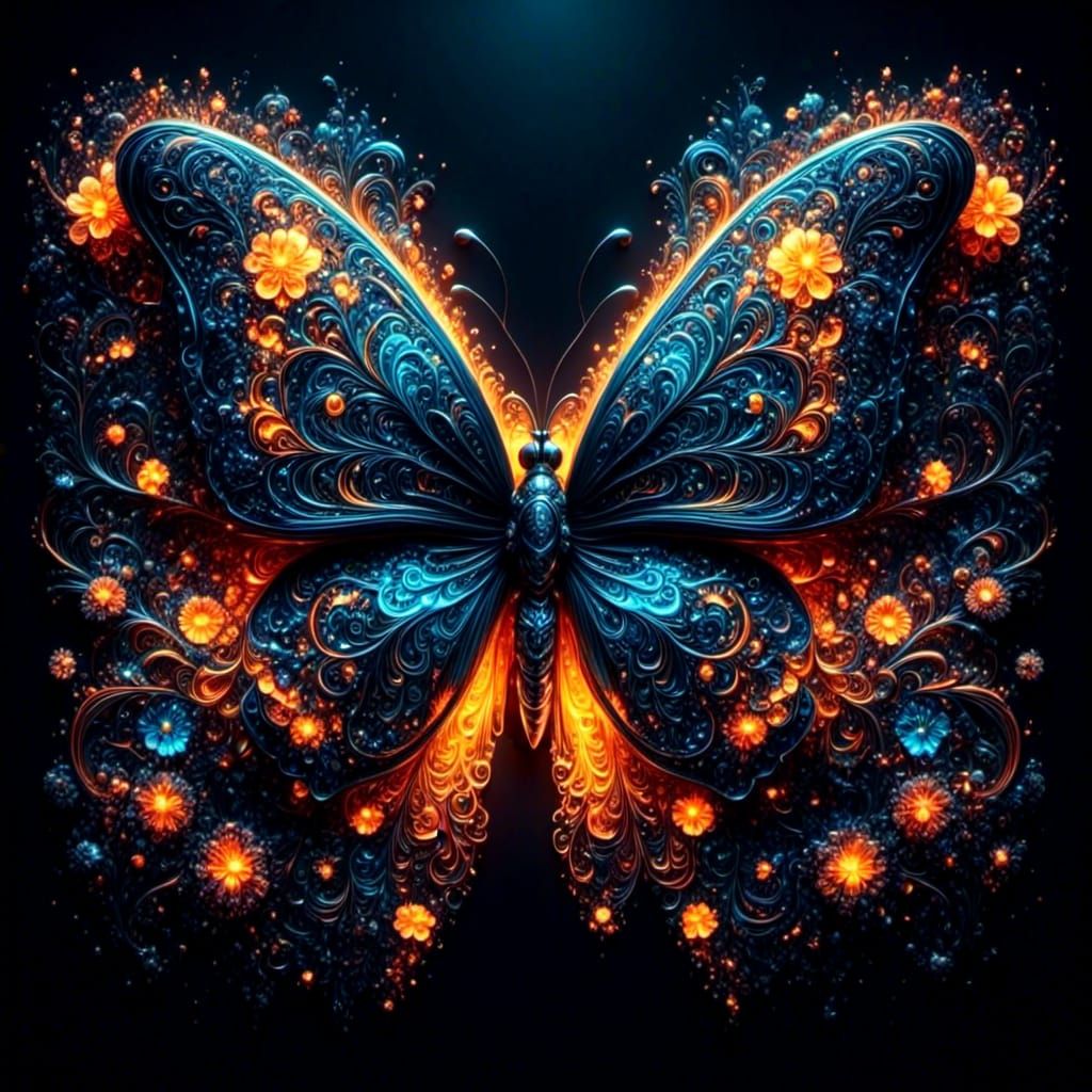 Glowing Fractal Butterfly in Pop-Surrealist Style