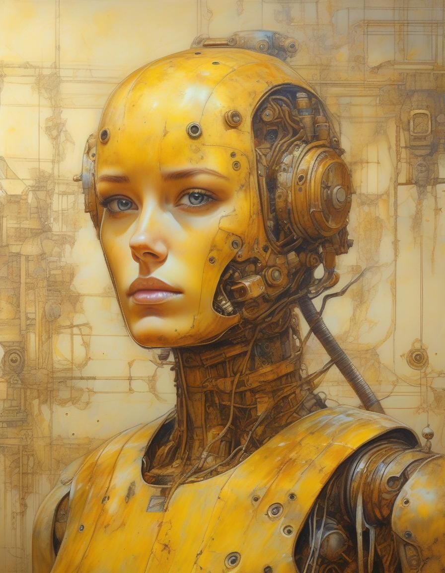 Rusted Robot Portrait in Surreal Dreamscape