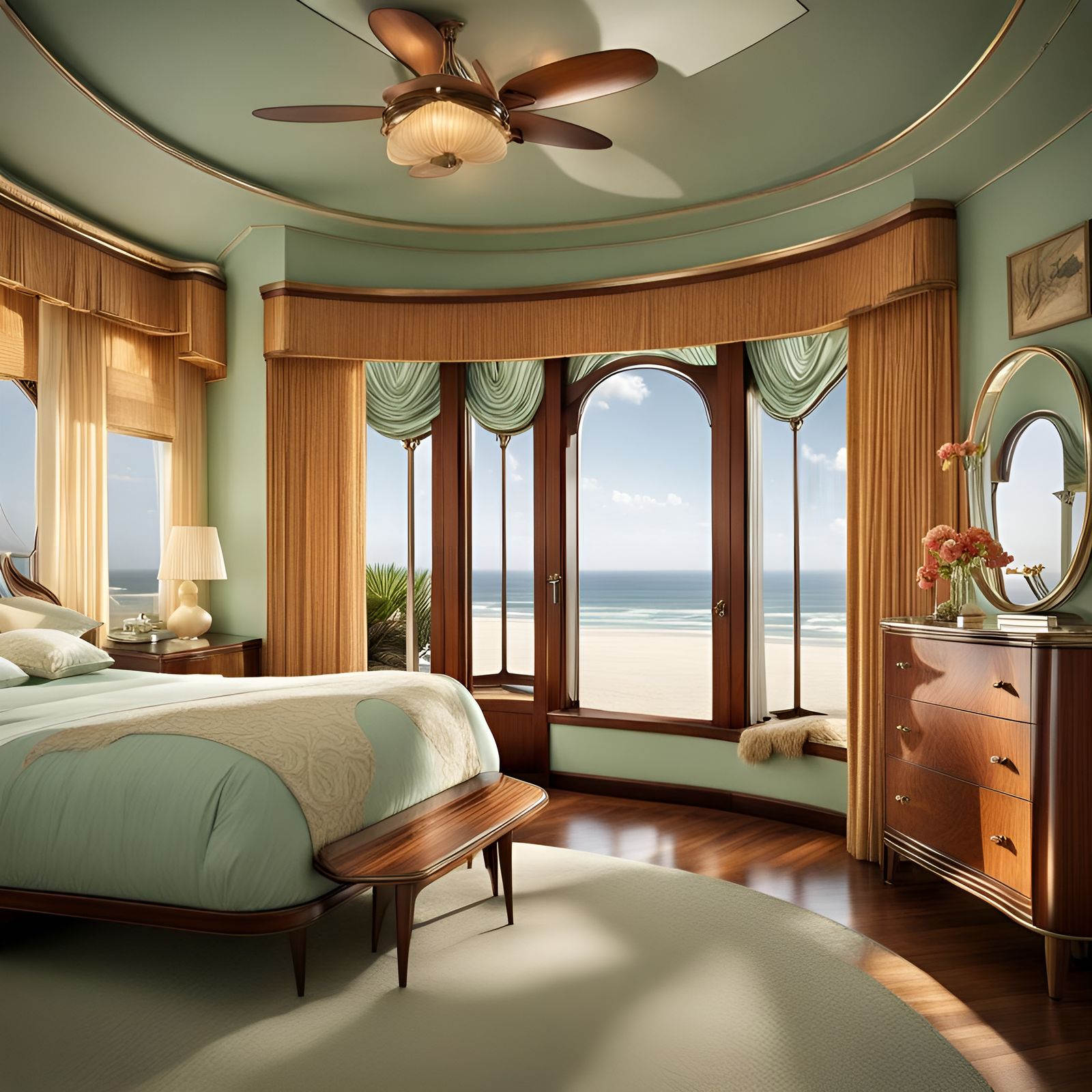 Art Deco Bedroom with Beach View