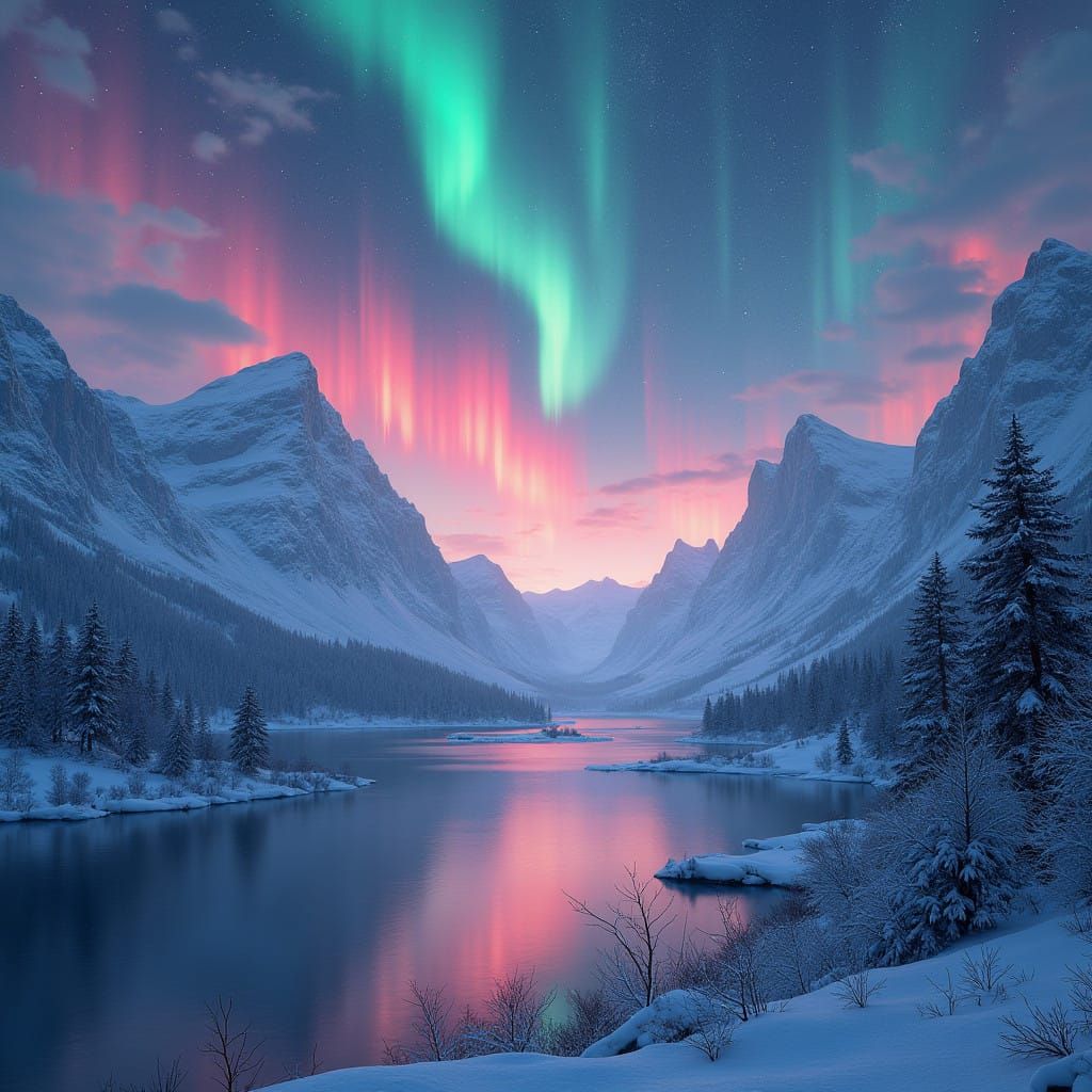 Majestic Winter Landscape in Vibrant Starlight