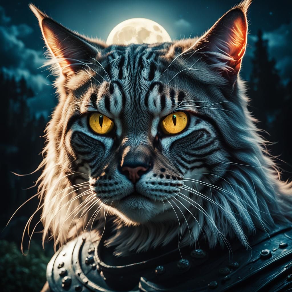 Demonic Winged Cat in Moonlight: Cinematic Film Still