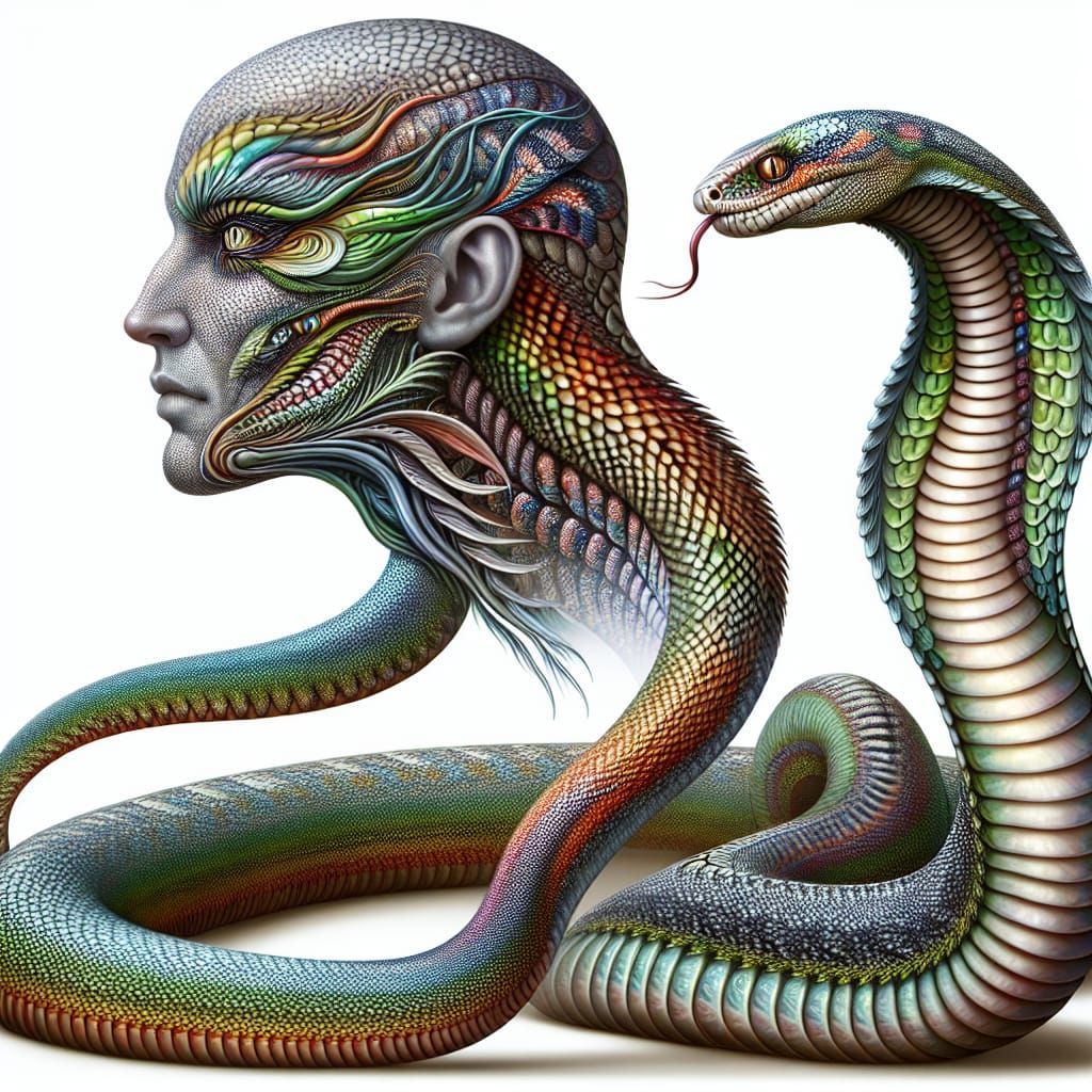 Detailed Snake-Human Hybrid in Whimsical Fantasy Art