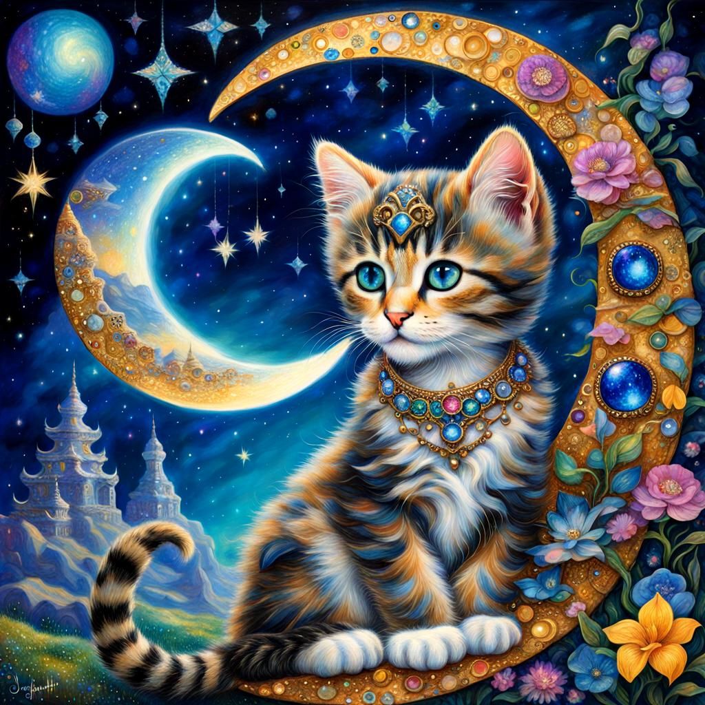 Galactic Kitten Oasis: Klimt and Wall Inspired Art