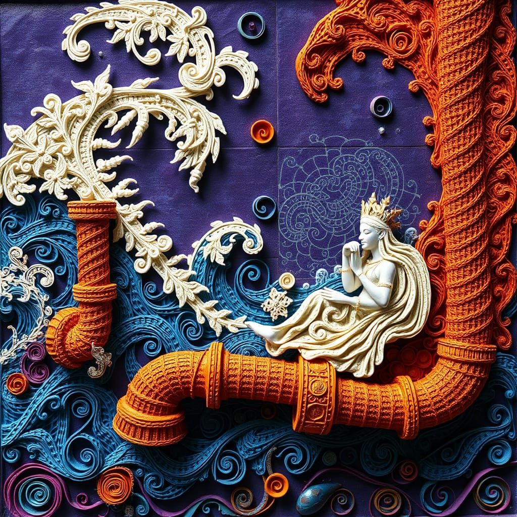 Intricate 3D Crochet with Deities in Mixed Media Style