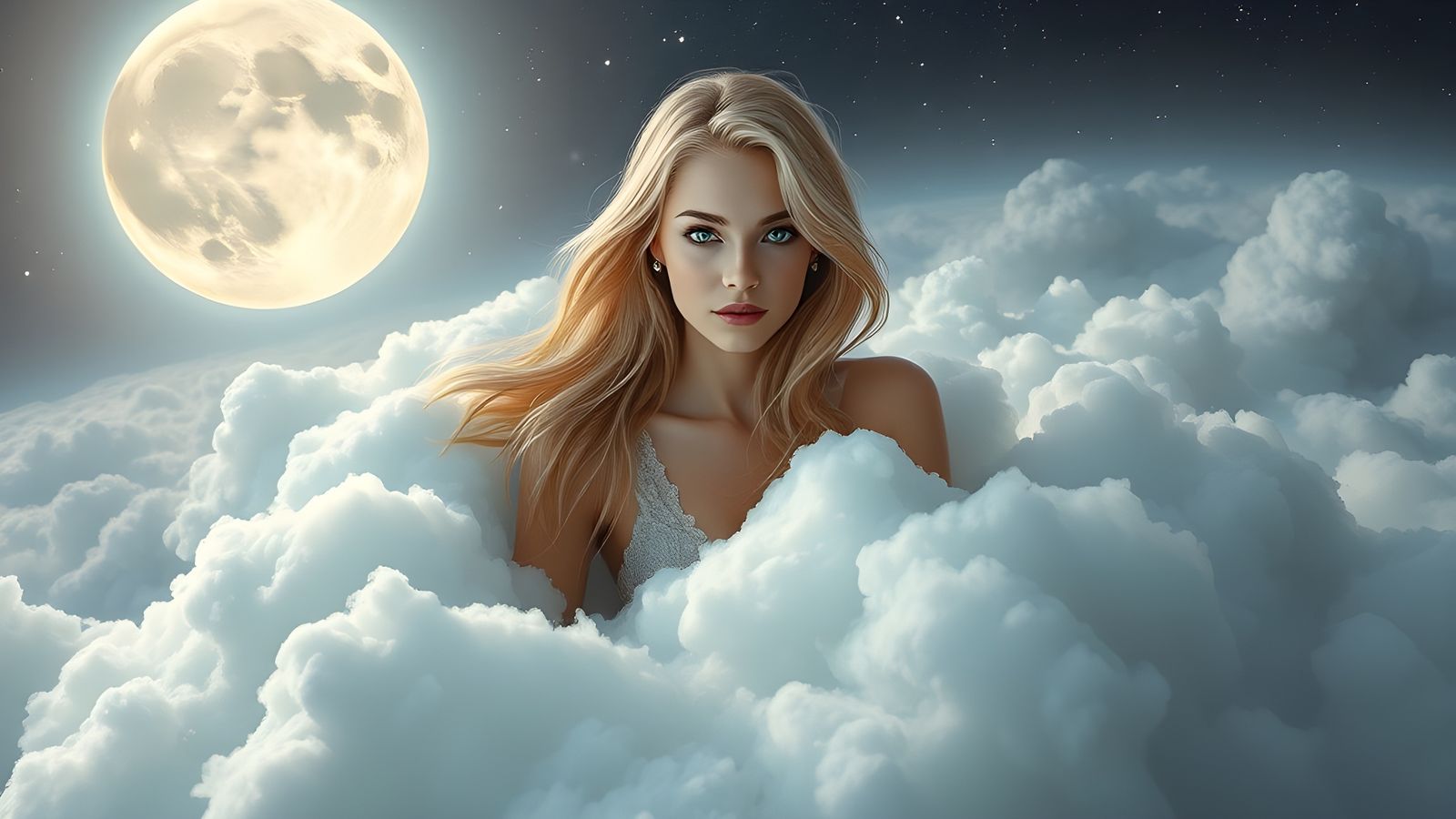 Surreal Portrait of a Woman Bathing in a Stormy Cloud