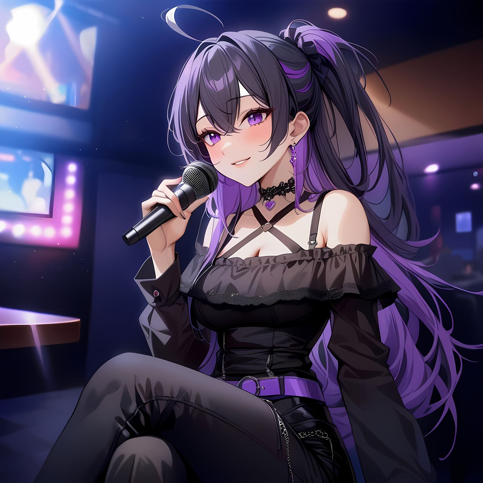 Gothic Girl at Karaoke with Multicolored Hair