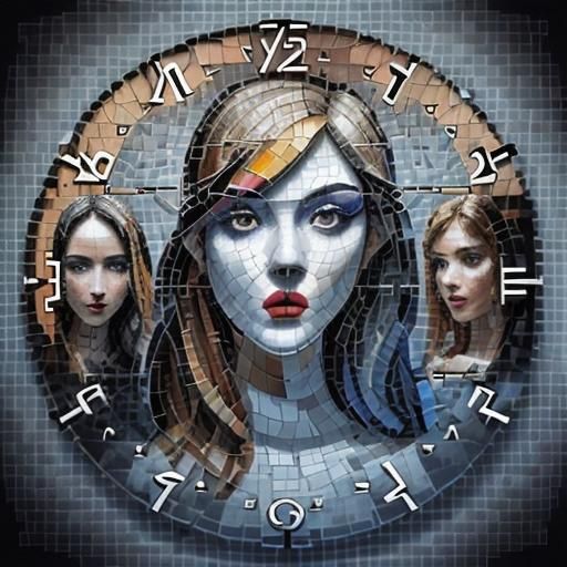Abstract Mosaic of Three Faces in Cubist Style