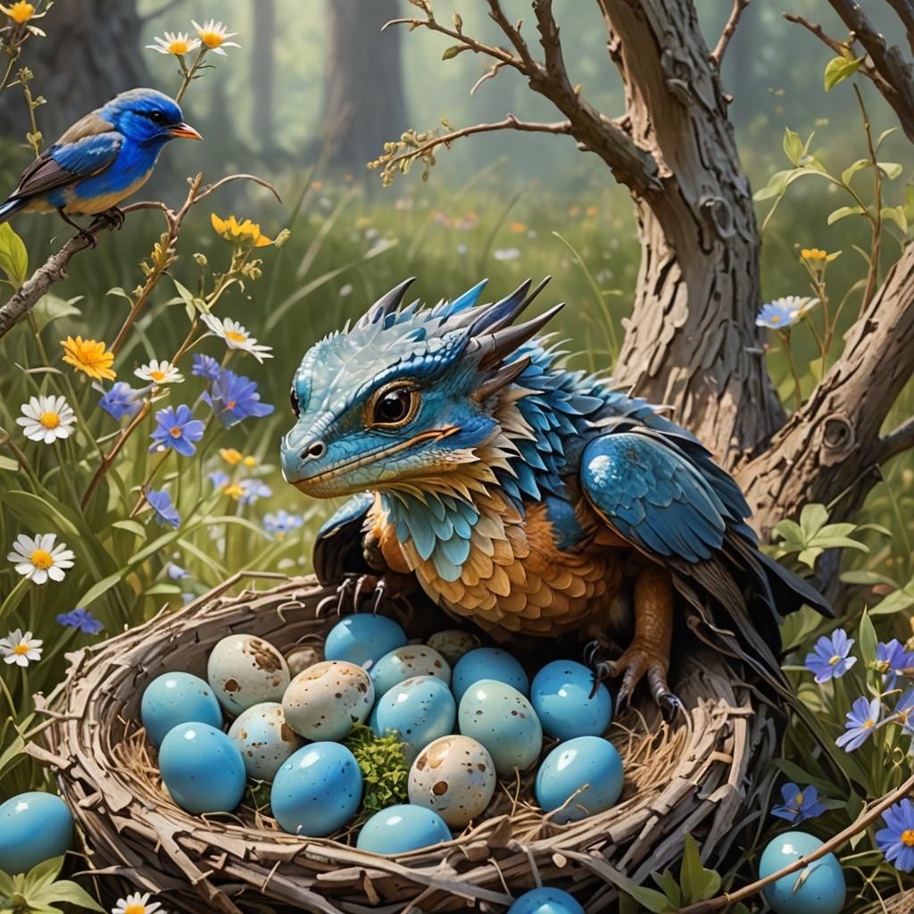 Young Dragon and Robin Eggs: Fine Art Illustration