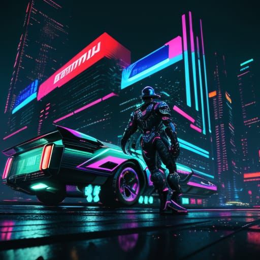 Cyberpunk Cityscape with Flying Vehicles and Neon Lights