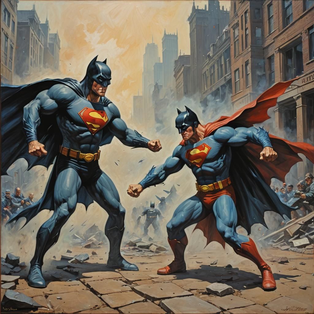 Superman vs Batman: An Epic Oil Painting Duel