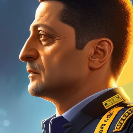 Zelensky Portrait in Combat Jacket, Detailed Concept Art
