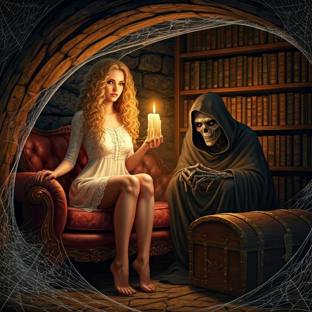 Mysterious Woman Sits Beside Ancient Man in Gothic Hiding Pl...