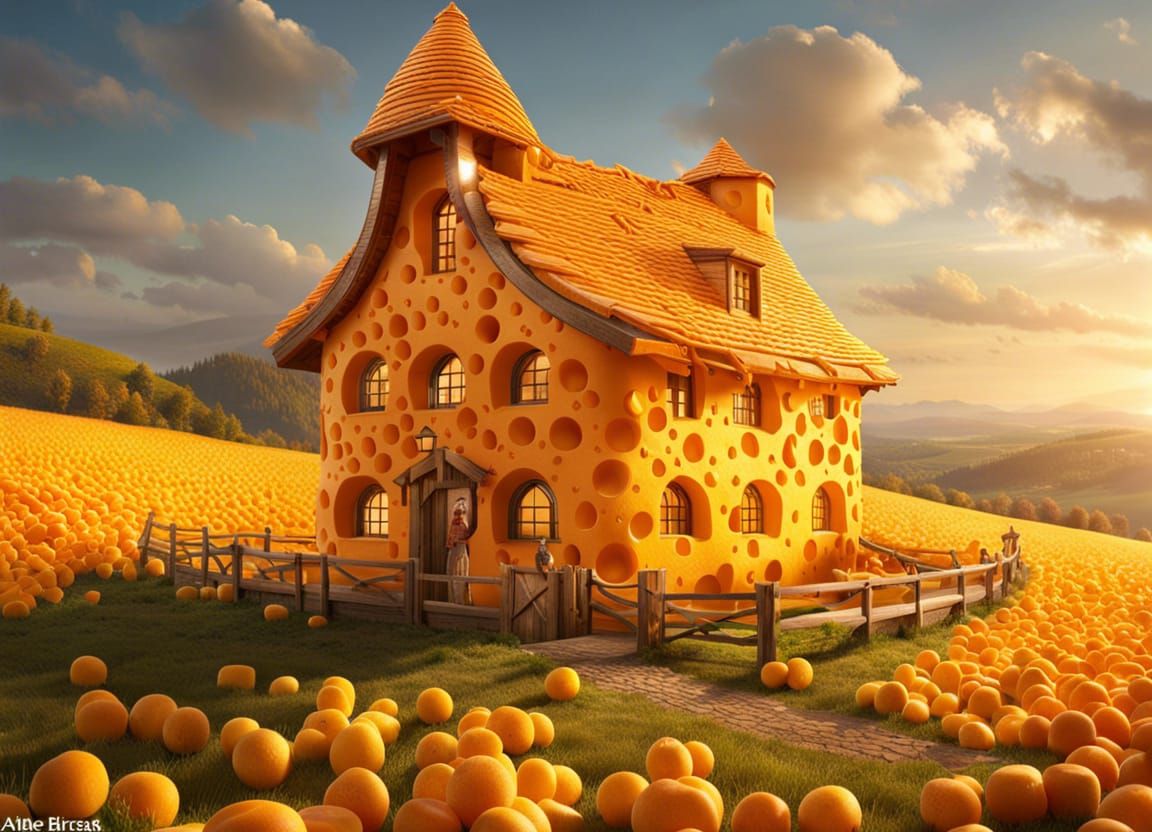 Cheddar Cheese House: Detailed Matte Painting