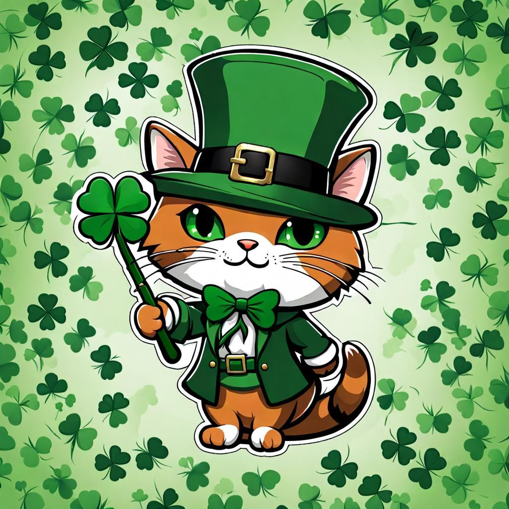 Chibi Leprechaun Cat with Clover
