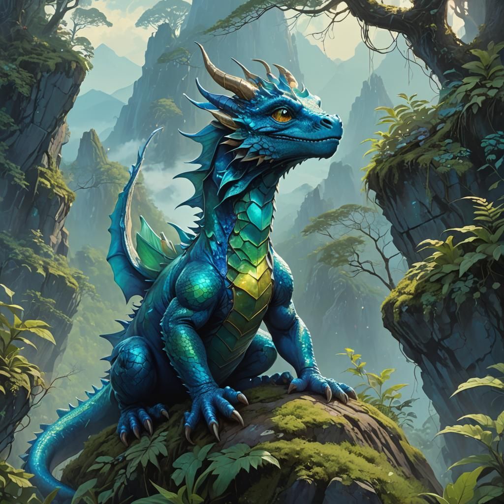 Iridescent Dragon on Misty Peak