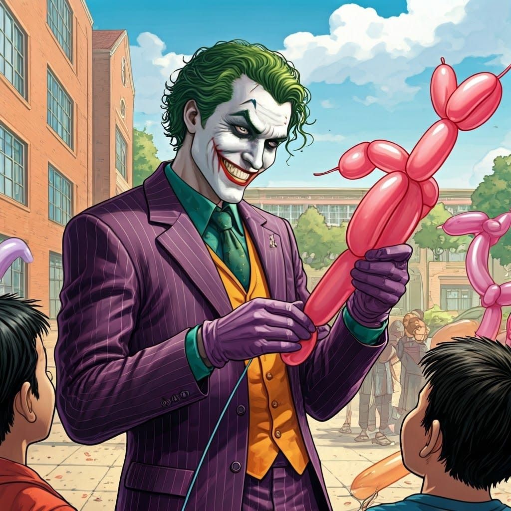 Joker Creates Balloon Animals in Comic Book Style