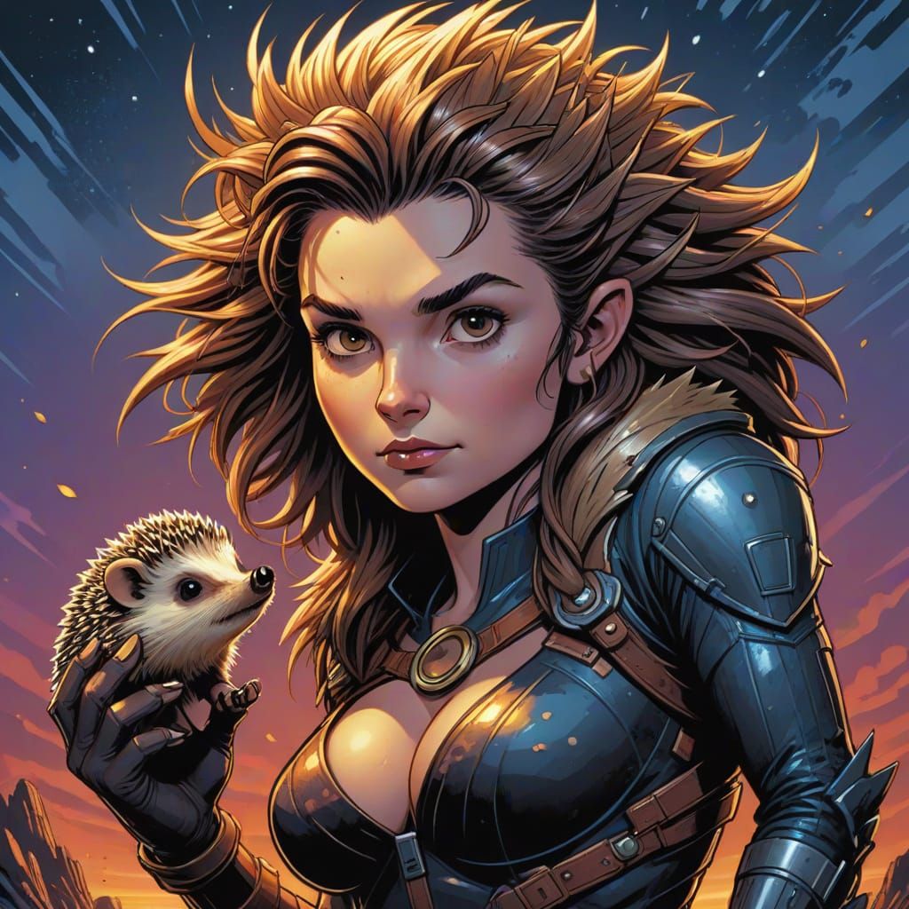 Hedgehog Woman in Comic Book Style