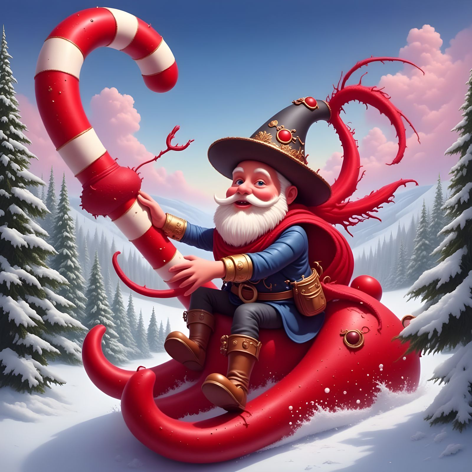 Swashbuckling Candy Cane in a Crimson Crown