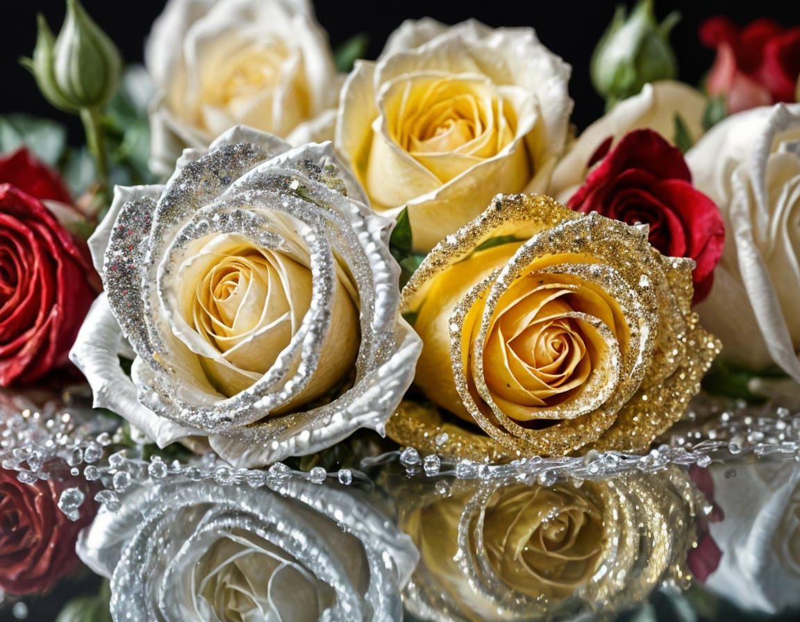 Diamond Encrusted Glass Roses with Glitter