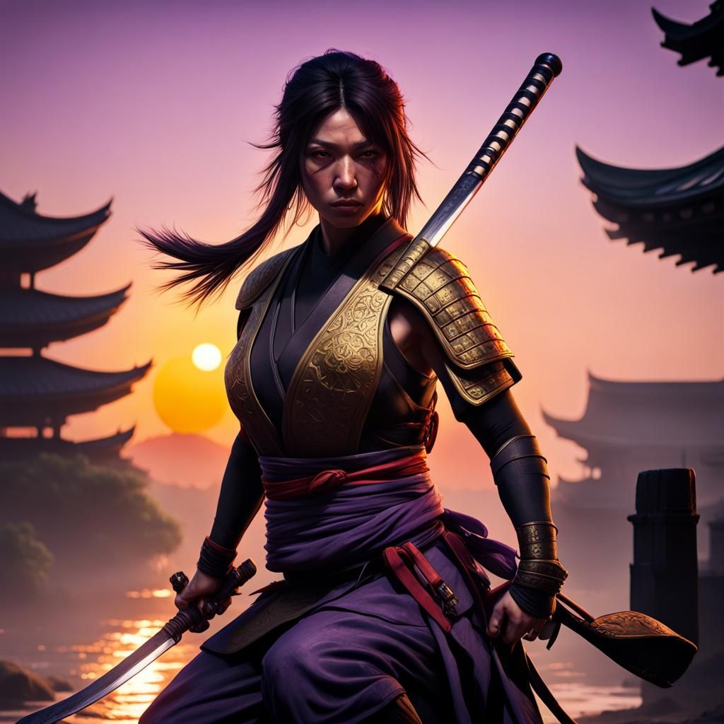 Ninja Assassin Sunset: Dynamic Dark Fantasy Art