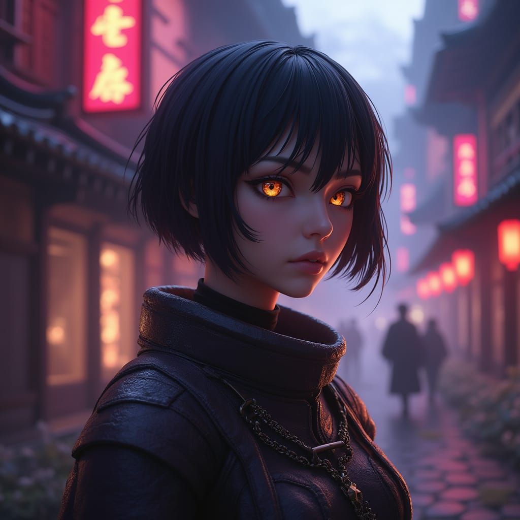 Titan in Ruined City: Dark Fantasy in Art Nouveau Style