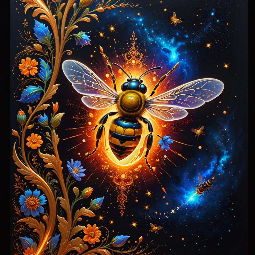 Celestial Honeybee in Khokhloma Painting Style