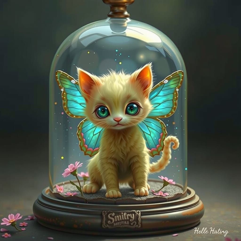 Cat Cryptid with Butterfly Wings in Specimen Jar