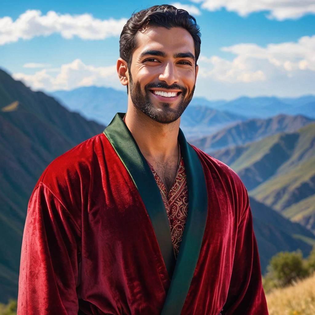 Man in Red Velvet Robe in Klimt-Inspired Digital Painting