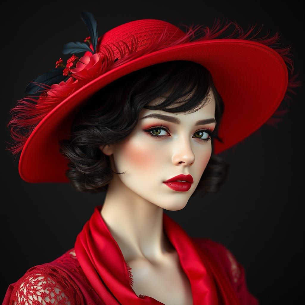 Elegant Woman in a Red Art Deco Hat