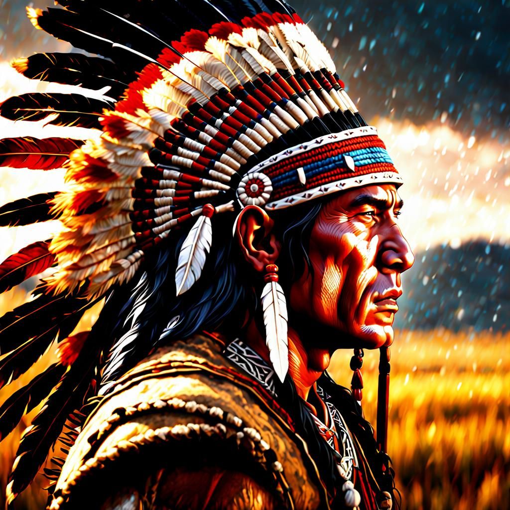 Hyperrealistic American Indian Archer on the Plains