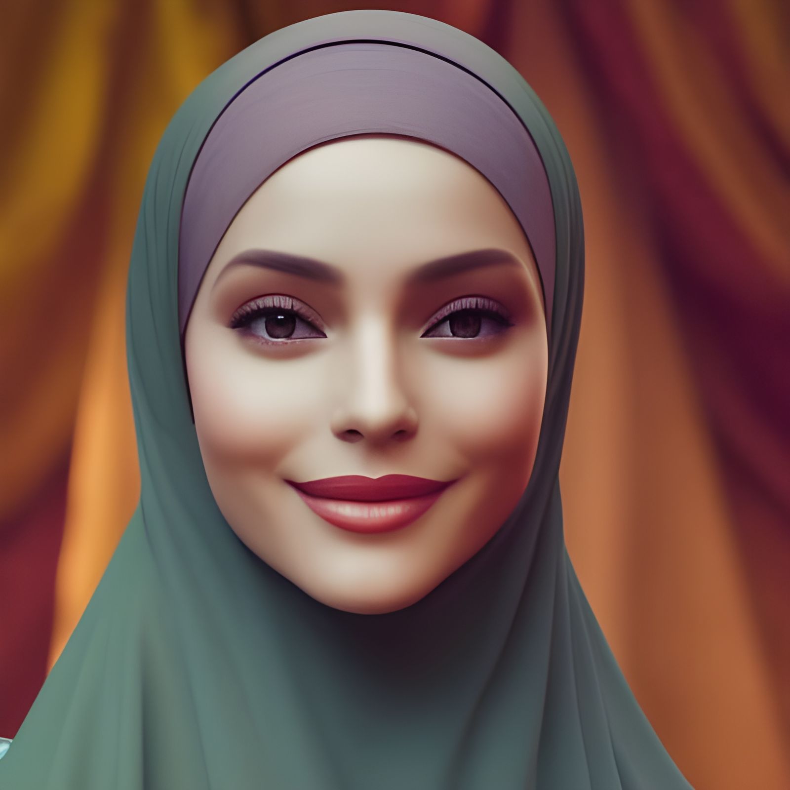 Beautiful Woman in Hijab Portrait, Digital Art