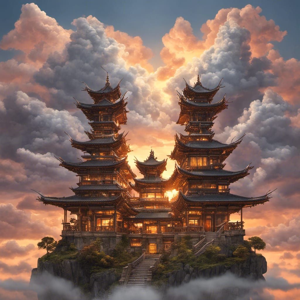 Shangri-La in the Clouds at Sunset: Detailed View
