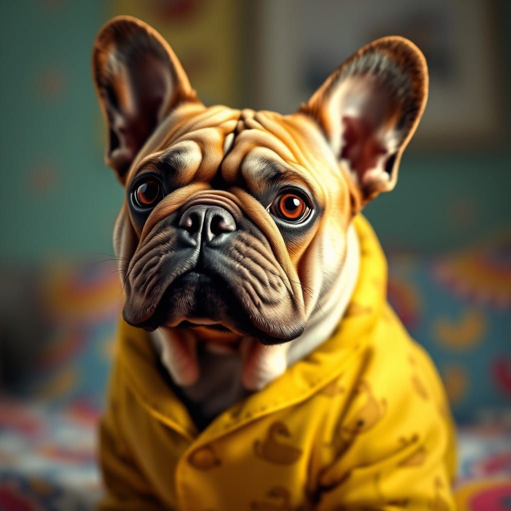 French Bulldog in Whimsical Duck-Themed Pajamas