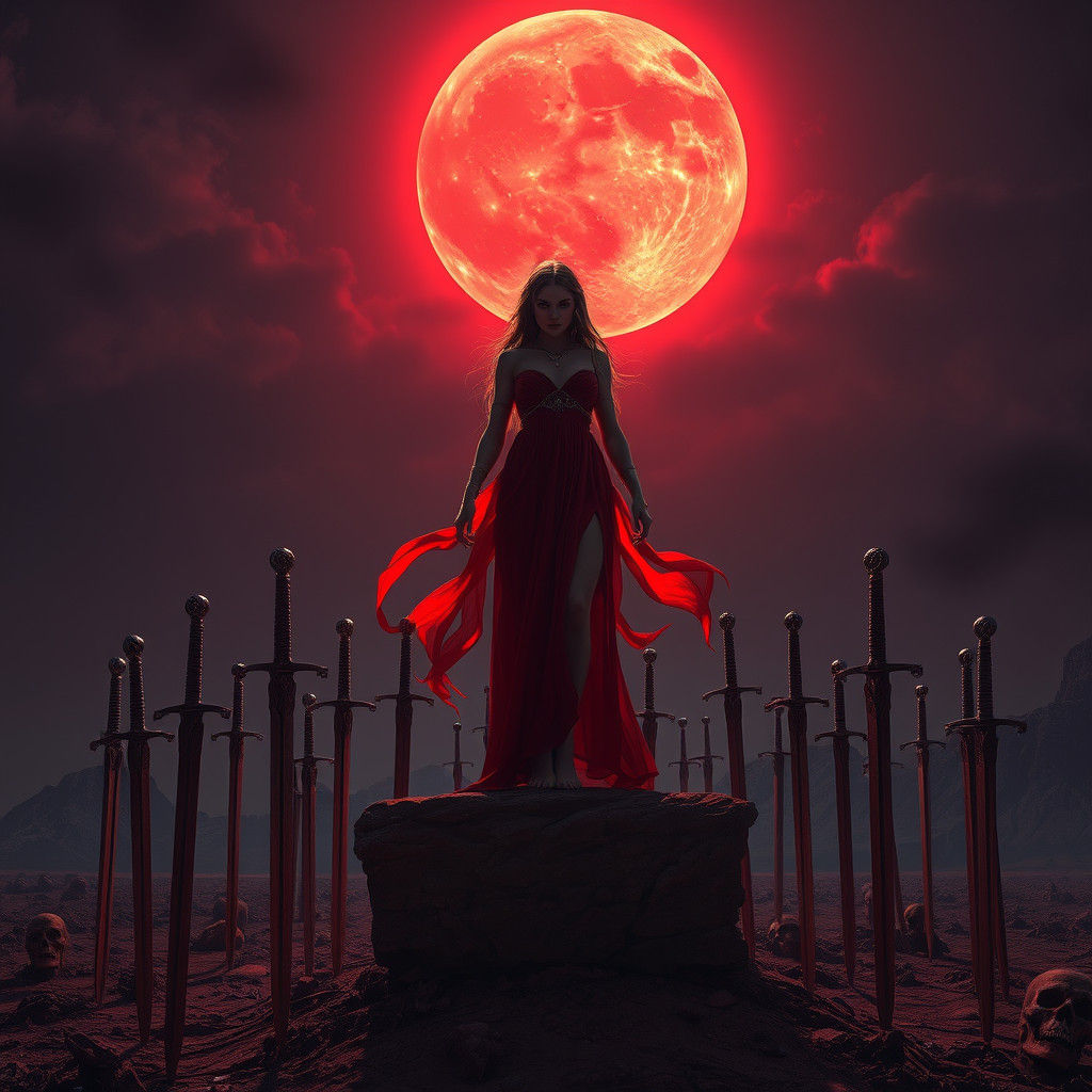 Oracle Under Bloodmoon: Haunting Fantasy Art