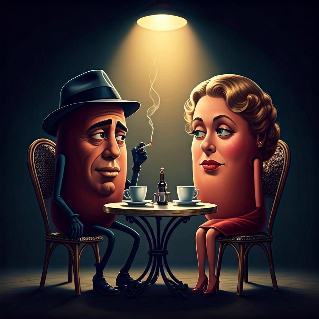 Nostalgic Film Noir Kidney Beans Sit at Café Table