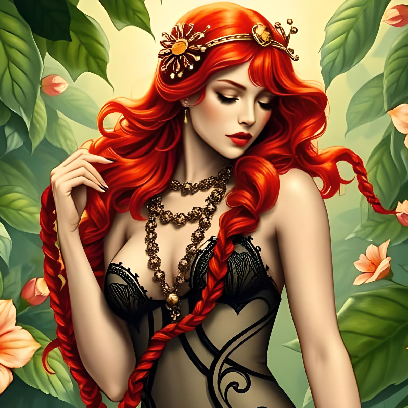 Poison Ivy as Art Nouveau Tarot Card